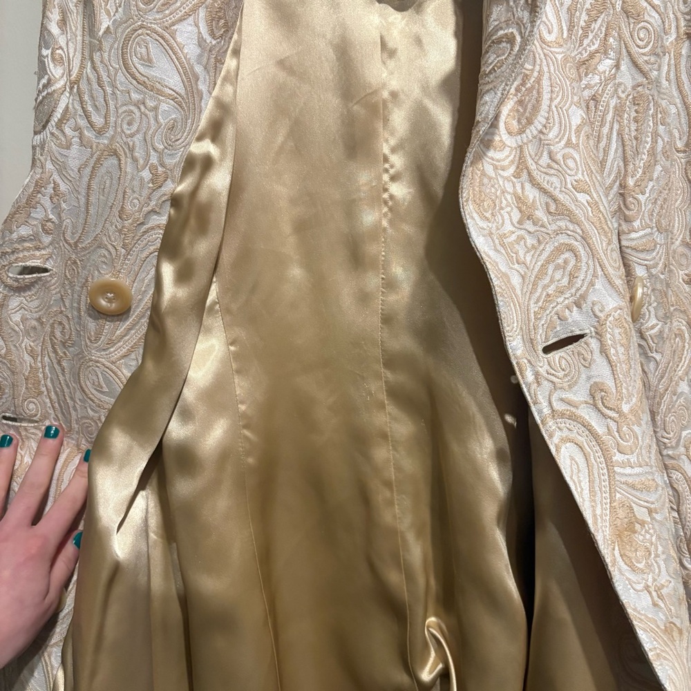 Vintage bebe Paisley Trench Coat in Cream and Tan Size XS - Picture 6 of 7